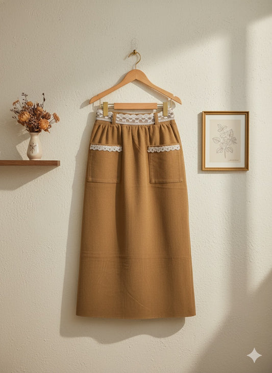 Vintage Lace Accent Skirt - Caremel