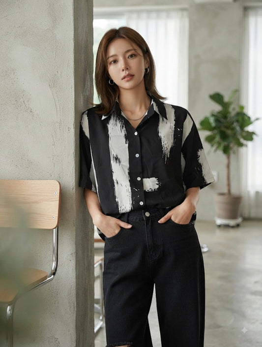 Black & White Bloom Shirt