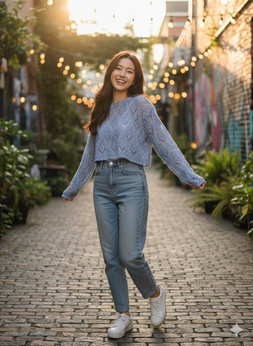 Leaf Lace Jumper - Blue