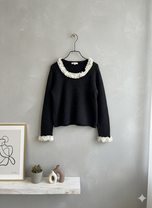 Pearl Accent Sweater - Black
