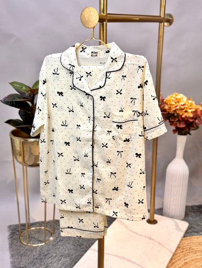 Bow Print Two-piece Sleepwear Set