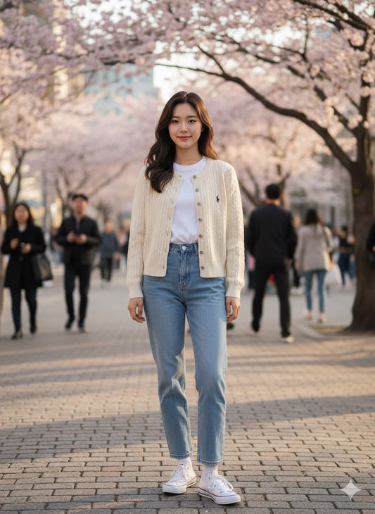 Polo-Knit Cardigan - White