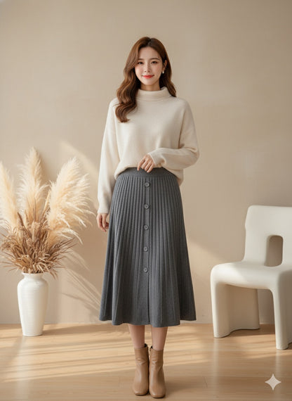 Meadow Button Skirt - Ash