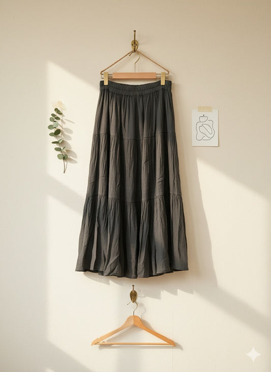Black Boho Tiered Long Skirt