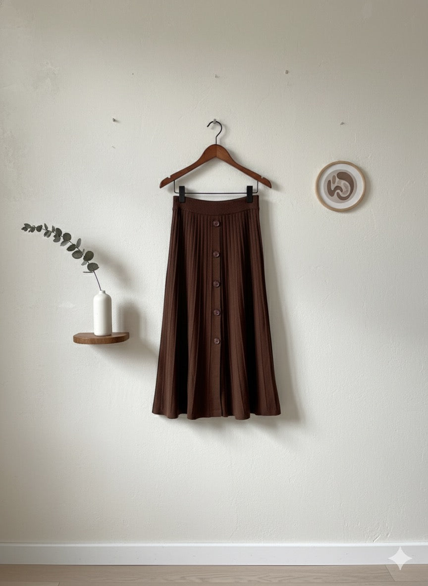 Meadow Button Skirt - Brown