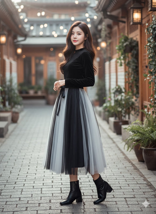 Black Layered Tulle Skirt