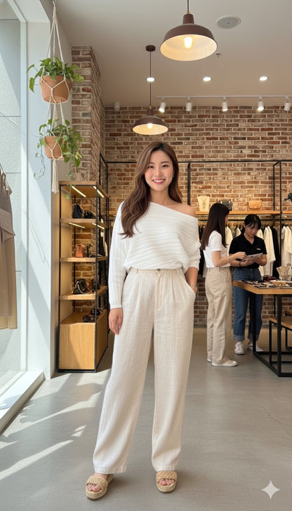 One-Shoulder Knit With Belt - White