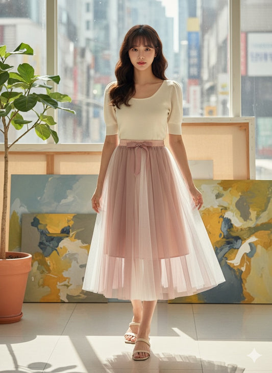 Pink Layered Tulle Skirt