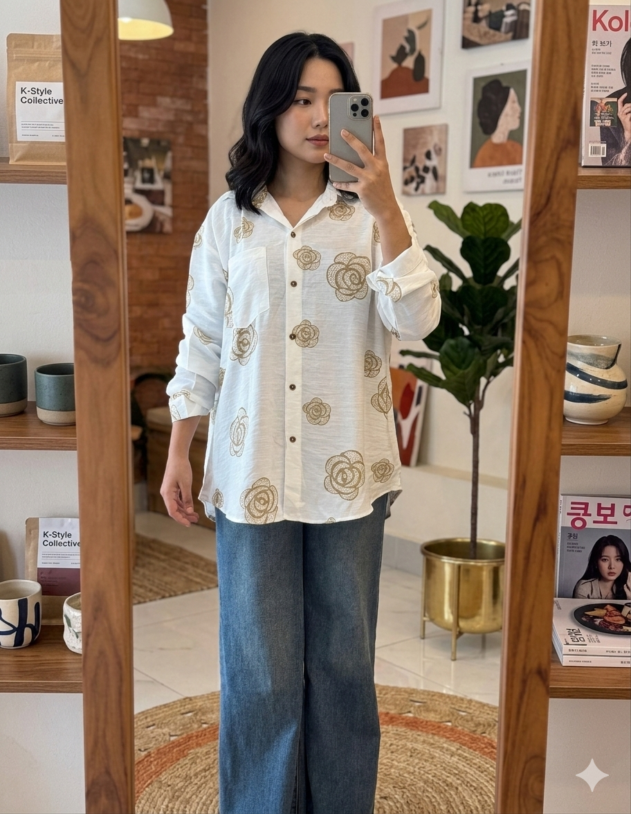 Minimal Bloom Shirt - Beige Floral