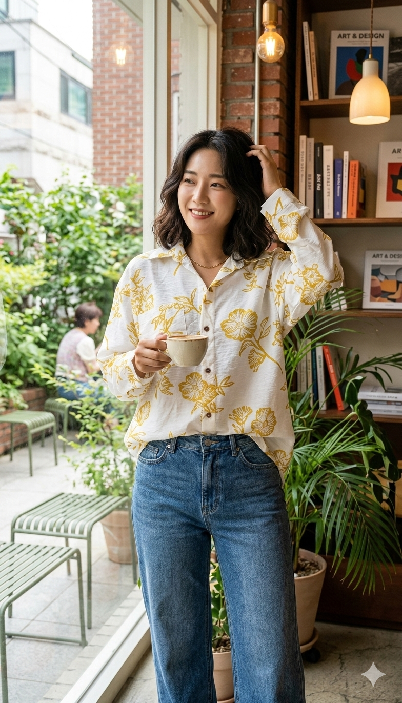 Minimal Bloom Shirt - yellow Floral