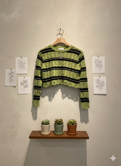 Striped Cropped Jumper - Green