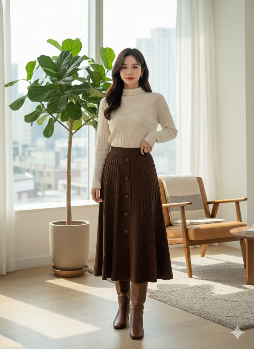 Meadow Button Skirt - Brown