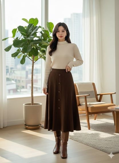 Meadow Button Skirt - Brown