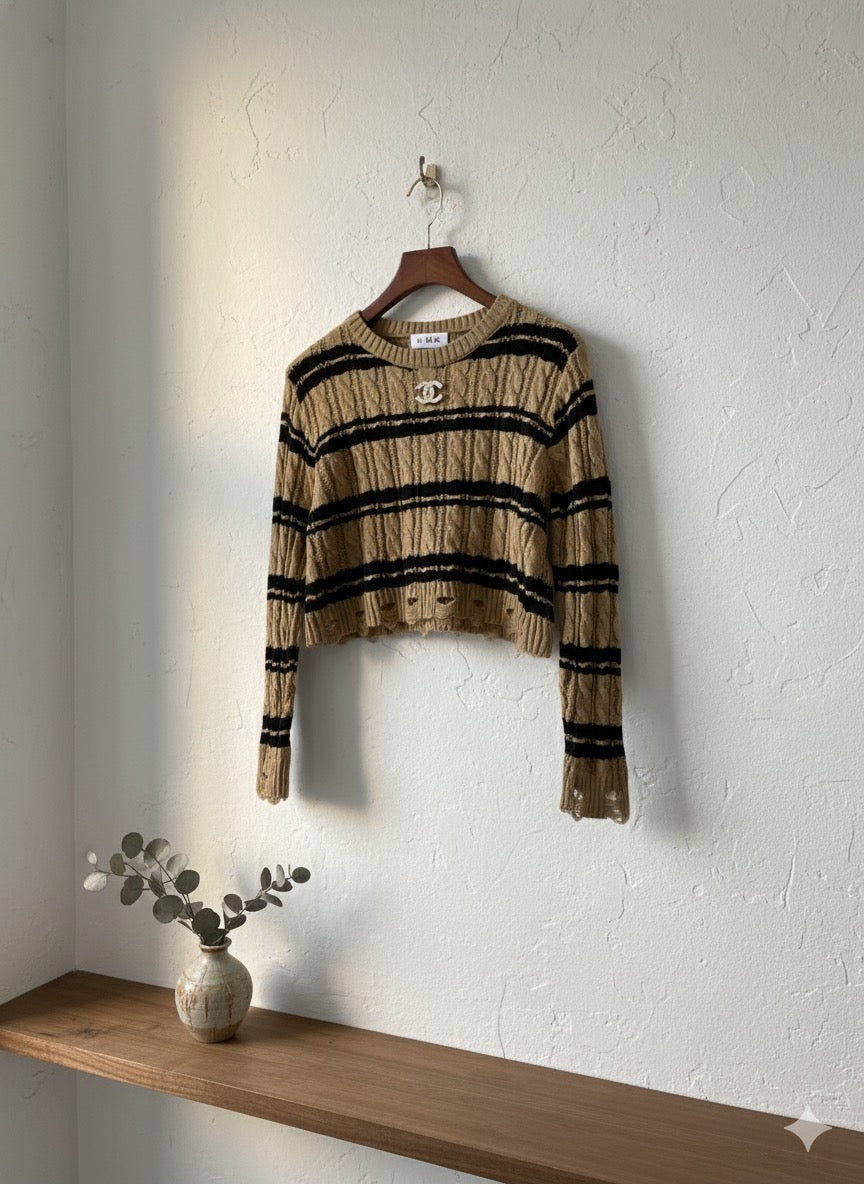 Striped Cropped Jumper - Brown