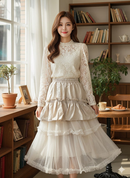 Off-White Ruffle Mesh Skirt
