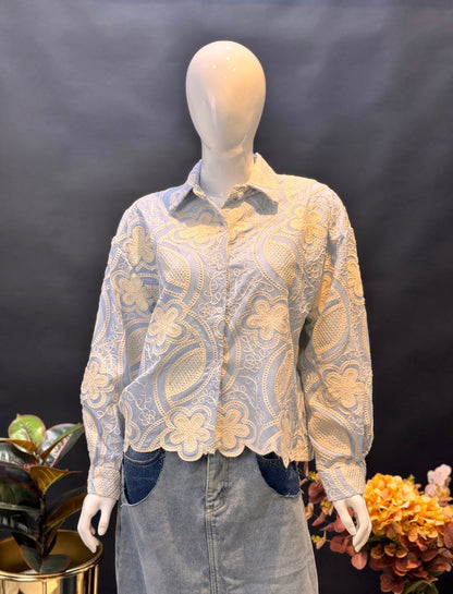 Sky Blue Floral Whisper Lace Shirt