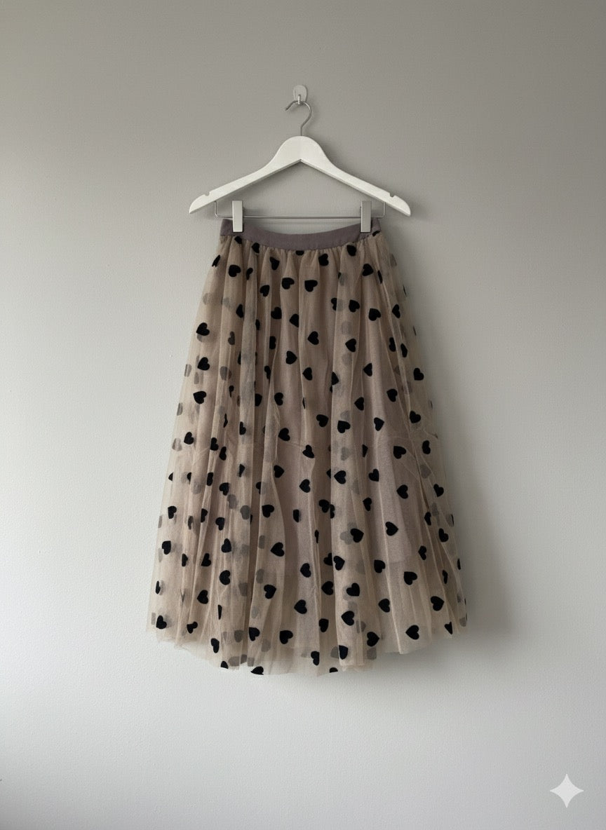 Brown Heart Print Skirt