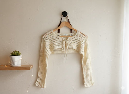 Crochet Lace-Up Shrug - Off White