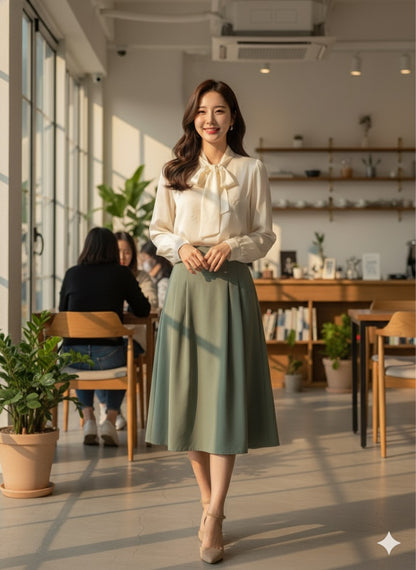 Embroidered Tie-Neck Blouse - Cream