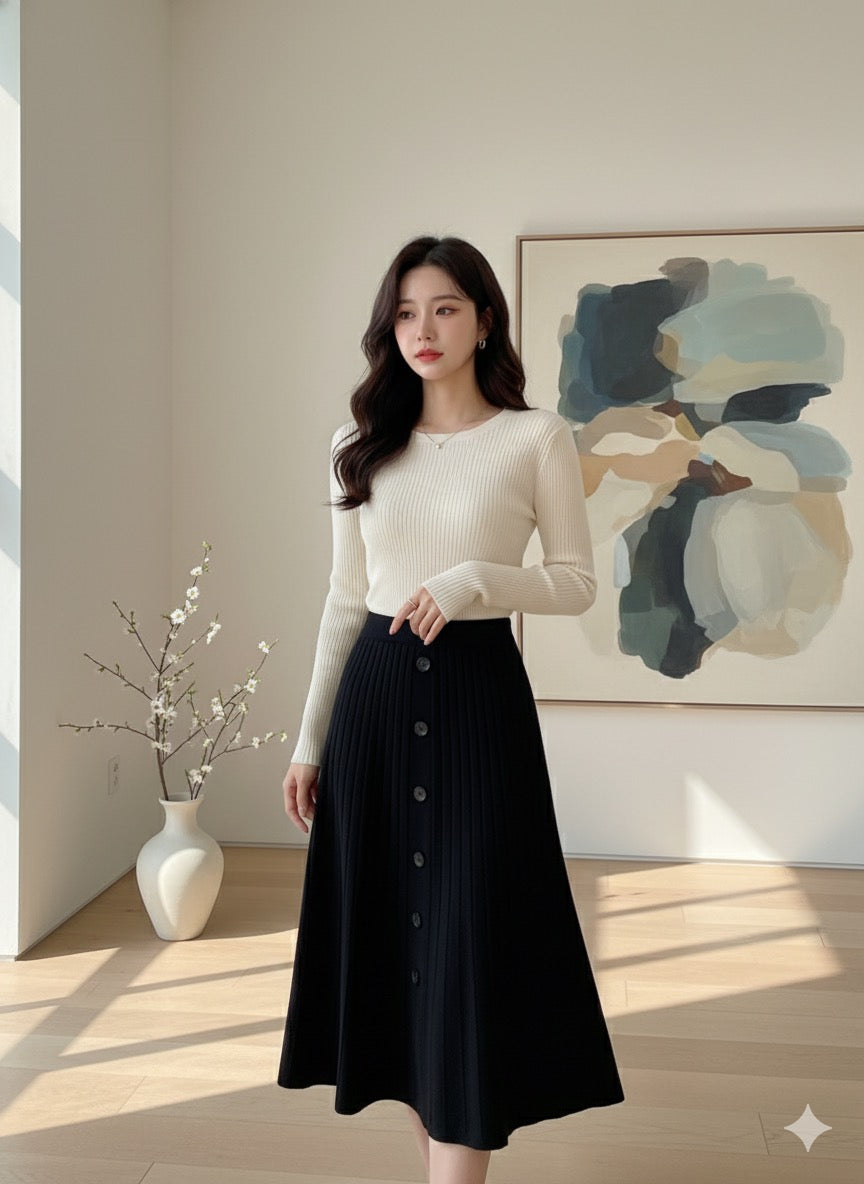 Meadow Button Skirt - Black