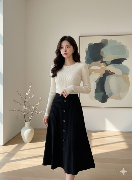 Meadow Button Skirt - Black