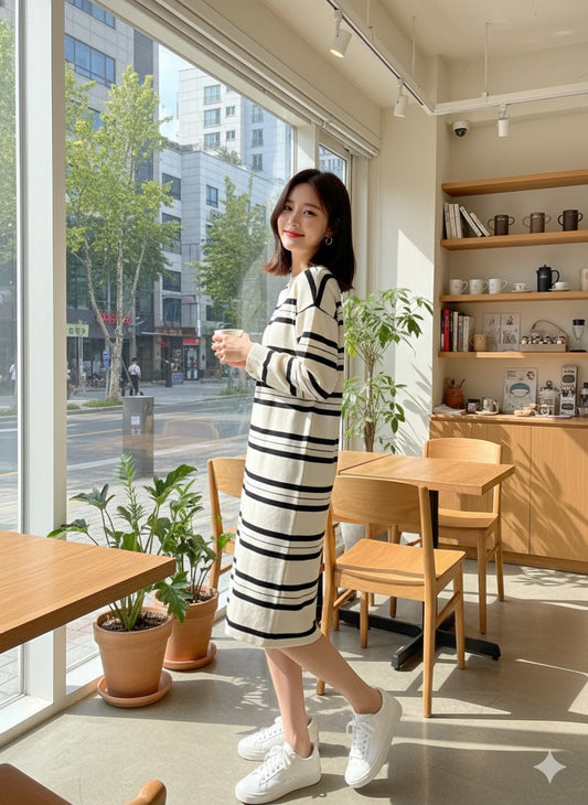 Striped Bodycon Dress - White