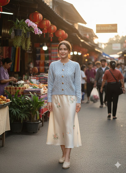 Blue Cable Knit Cardigan.