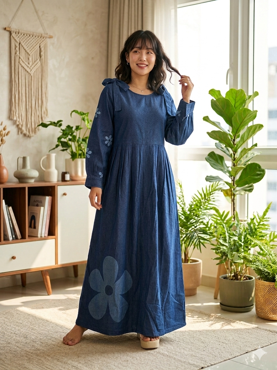 Tie Strap Denim Gown - Dark