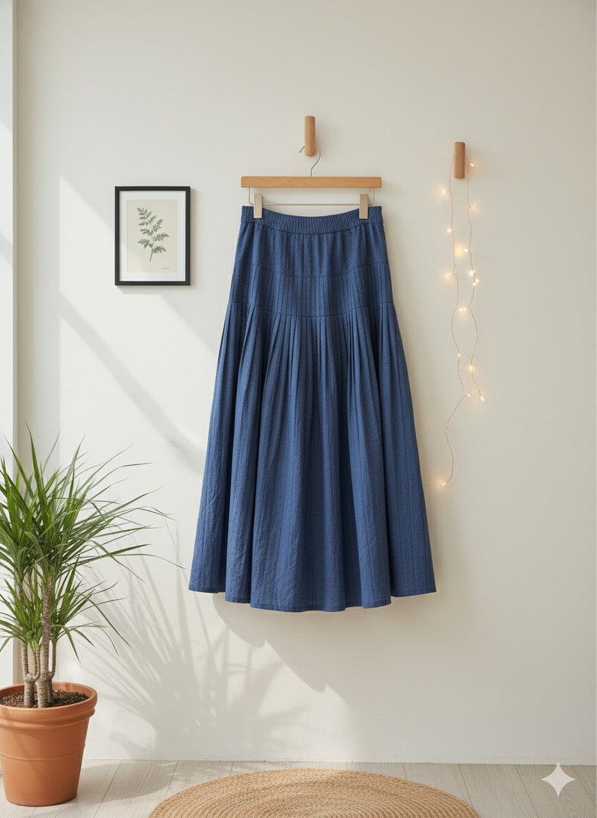Classic Pleat Denim Skirt - Dark