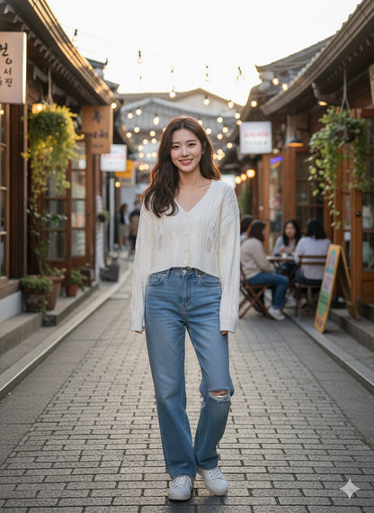 Distressed Cropped Top - White