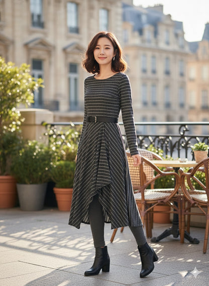 Striped Cascade Dress