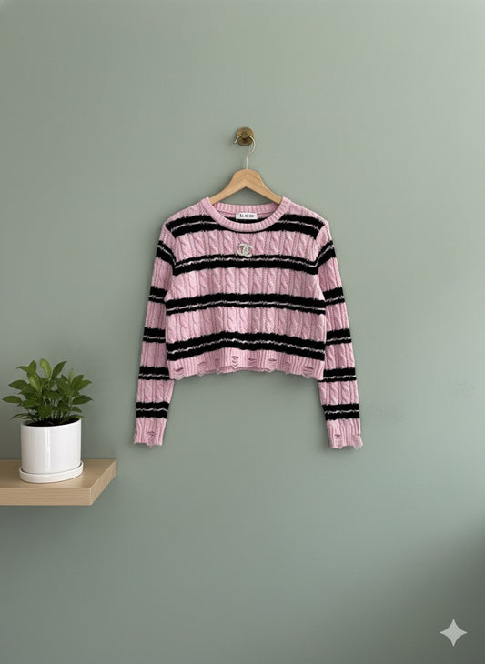 Striped Cropped Jumper - Pink