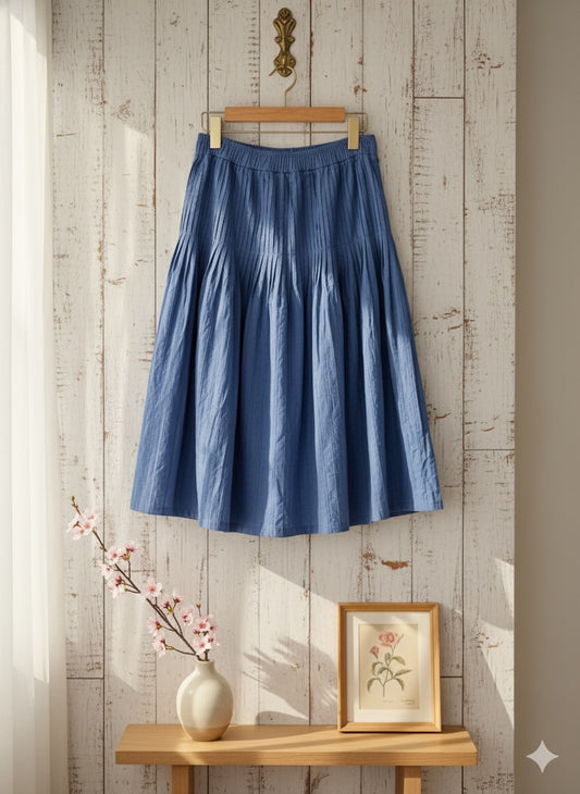 Classic Pleat Denim Skirt - Light