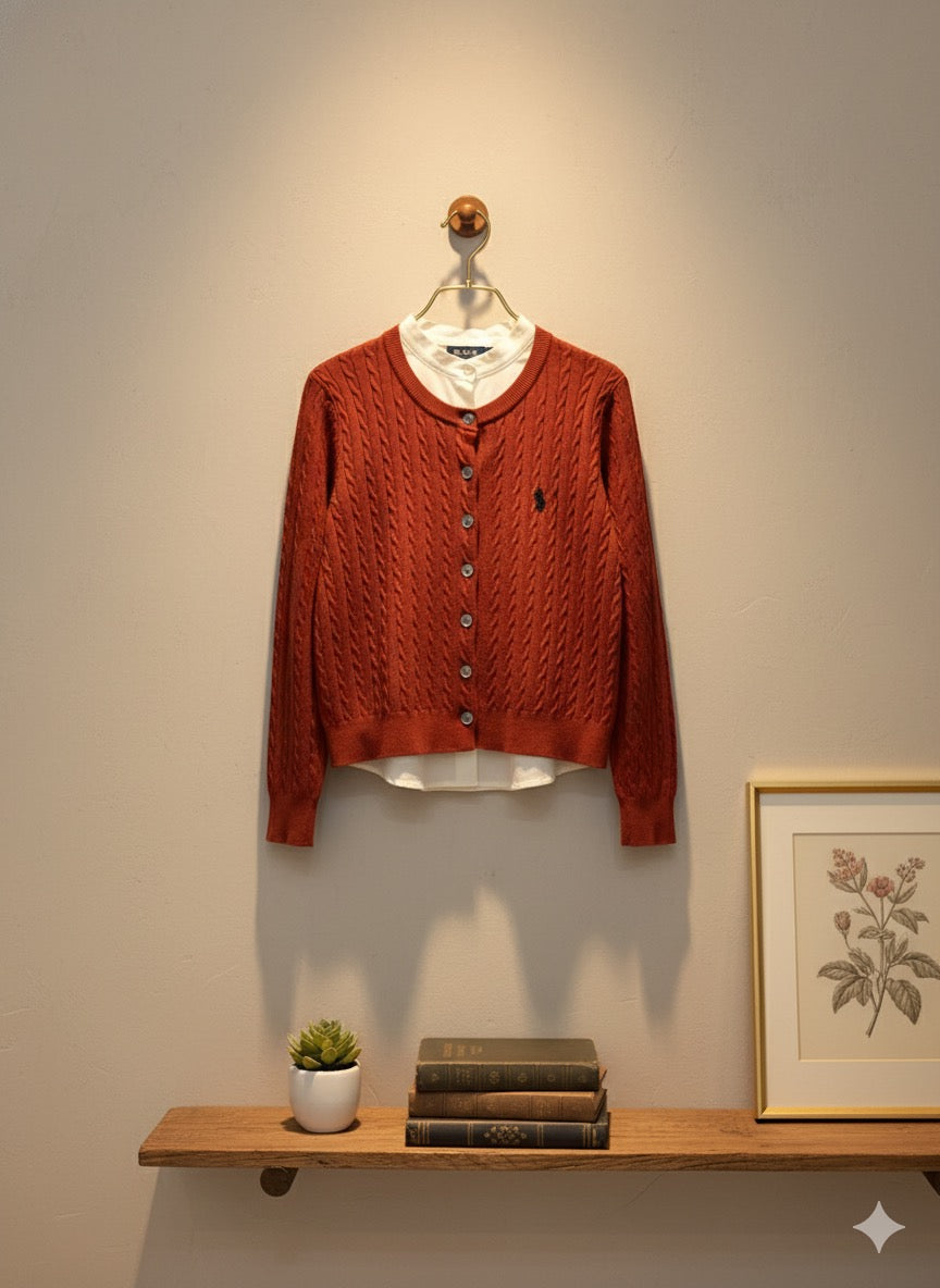 Polo-Knit Cardigan - Red