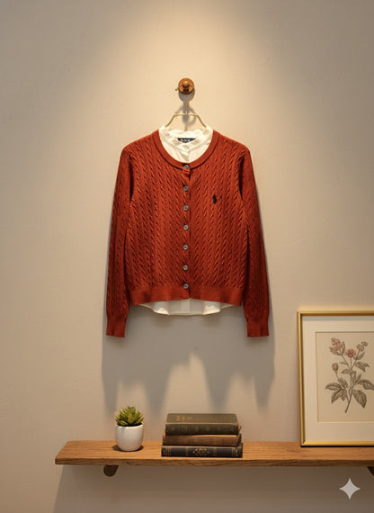 Polo-Knit Cardigan - Red