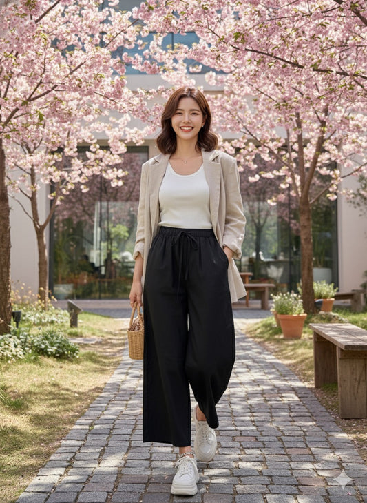 Jet-Black Linen-Blend Culottes