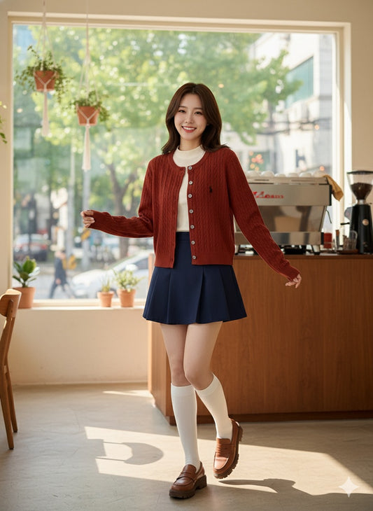 Polo-Knit Cardigan - Red