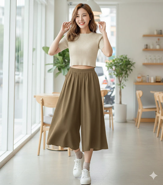 Beige Wide-Legged Culottes