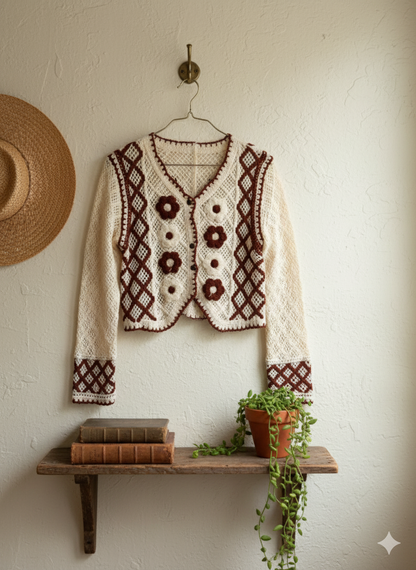 Crochet Cardigan- Maroon
