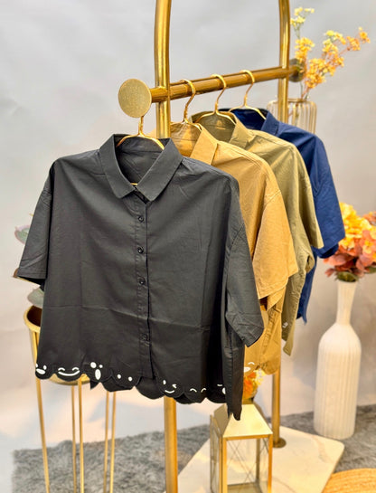Black scallop Hem shirt