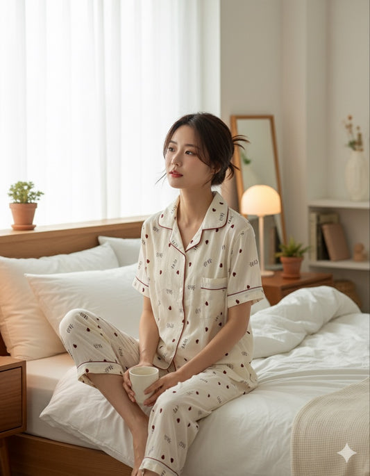 Heart Print Two-Piece Sleepwear Set
