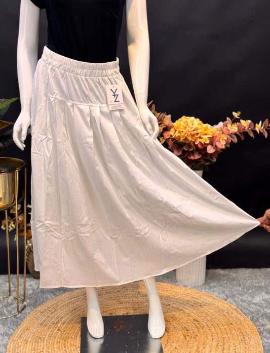 White Flared Skirt With Pleats