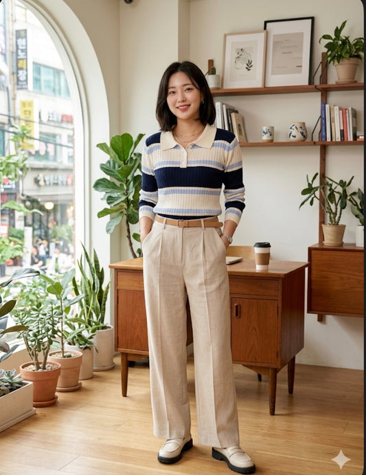 Monochrome Muse Knit Top - Navy Blue