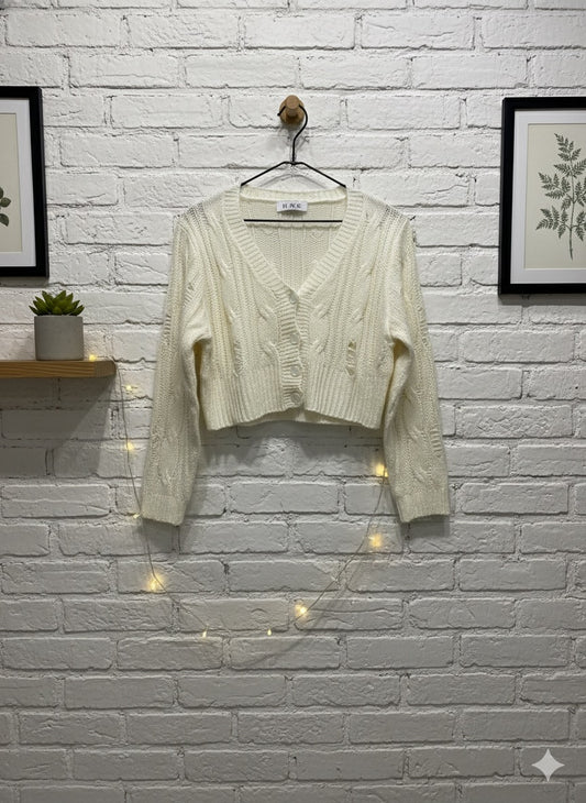 Distressed Cropped Top - White