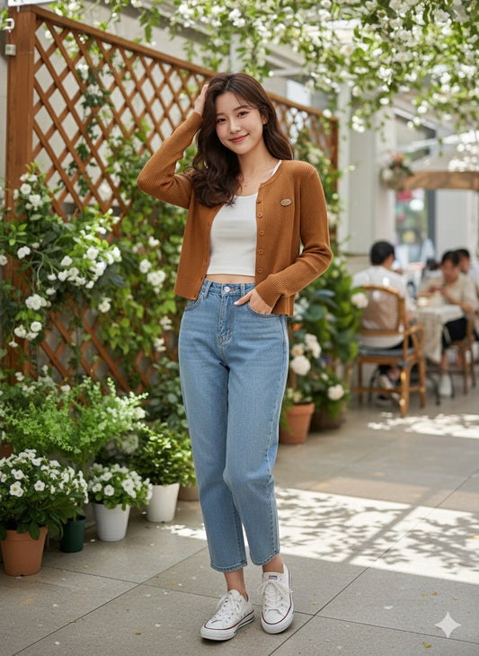 Knitted Rib Top - Rust