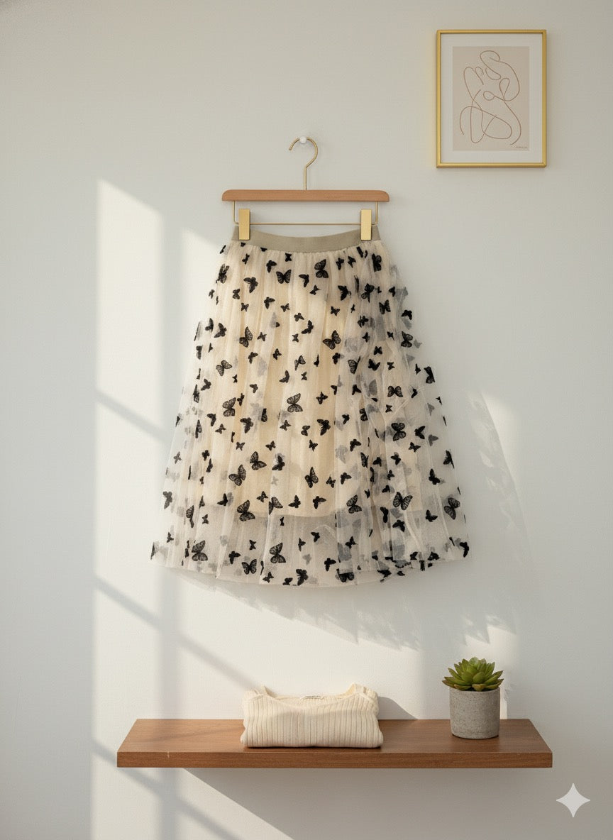 Butterfly Print Skirt - Off White
