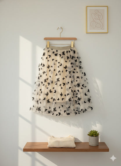 Butterfly Print Skirt - Off White