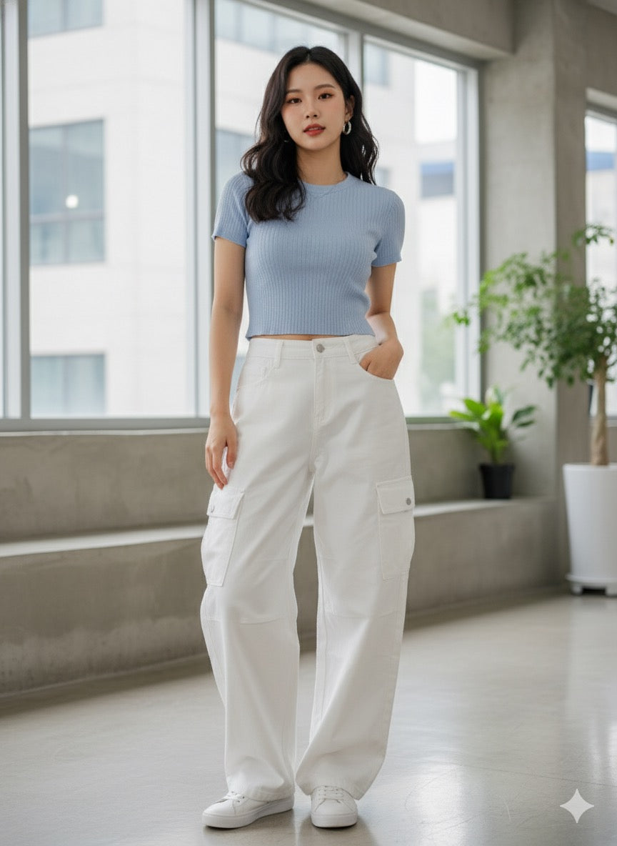 Wide-Fit Cargo Trouser - White