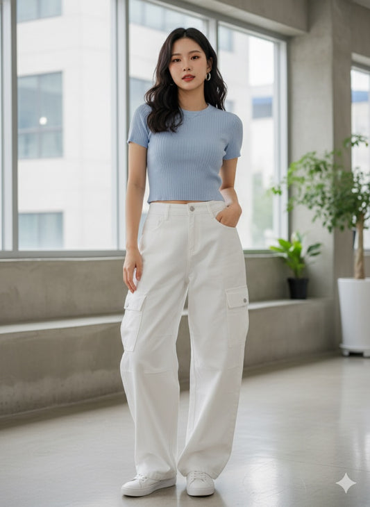 Wide-Fit Cargo Trouser - White