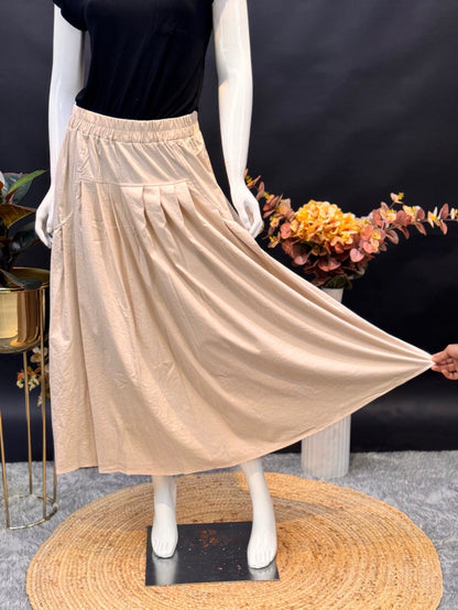 Cream Flared Skirt With Pleats